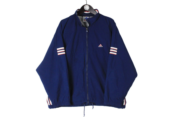 Vintage Adidas Tracksuit Large size men's track jacket and pants retro rare navy blue 90's style sport authentic athletic style training wear 