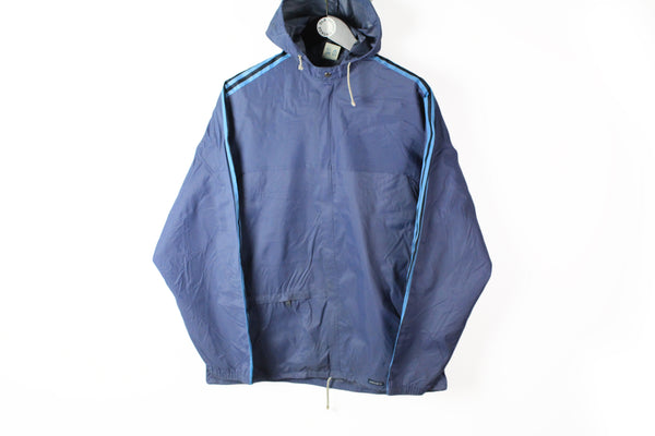 Vintage Adidas Jacket Large navy blue 80s sport style hooded windbreaker