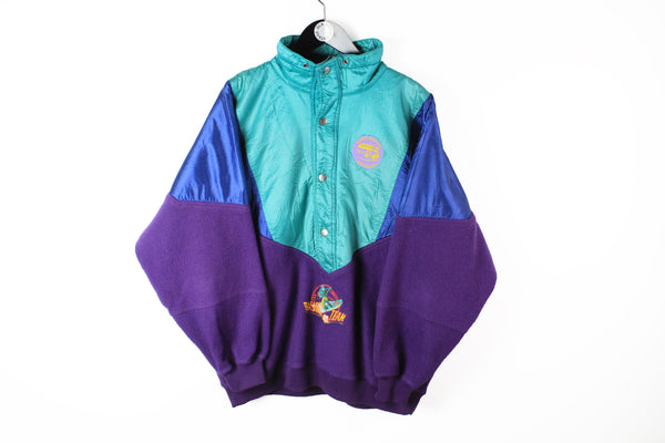 Vintage Snowboard Fleece Half Zip Large purple green 90's authentic winter ski style extreme sweater