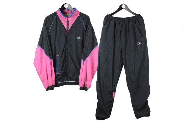 vintage PUMA Performance track suit acid color Size L oversized retro hipster sport clothing rave 90s 80s authentic rare men's bright pink black large