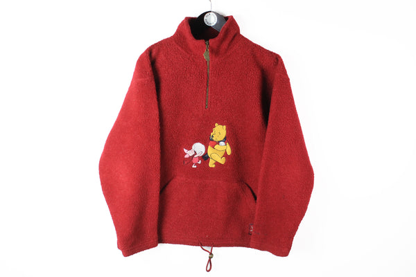 Vintage Diseny Winnie the Pooh Fleece 1/4 Zip Medium red embroidery logo heavy sweater