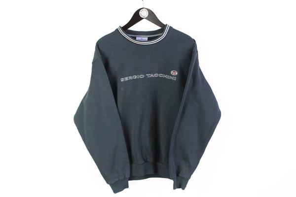 Vintage Sergio Tacchini Sweatshirt Medium big logo crewneck black 00s jumper