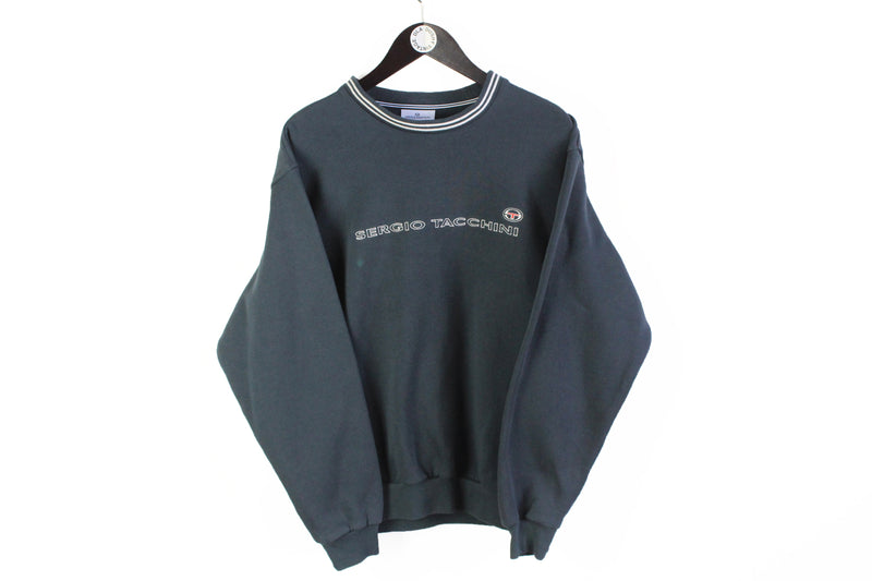 Vintage Sergio Tacchini Sweatshirt Medium big logo crewneck black 00s jumper