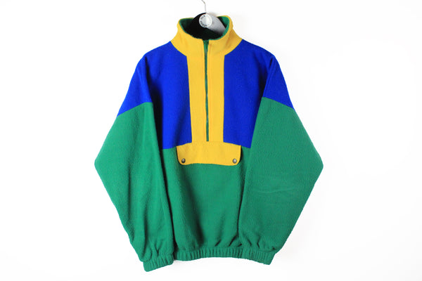 Vintage Fleece Half Zip Medium multicolor green yellow blue 80's ski style jumper