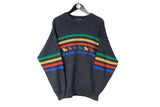 Vintage Carlo Colucci Sweater Large size men's knitted pullover retro rare big logo 90's style sweat multicolor crewneck knit jumper
