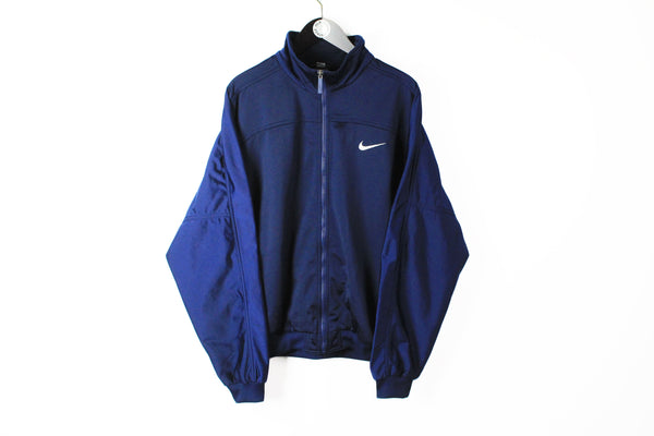 Vintage Nike Track Jacket Large / XLarge navy blue big swoosh logo 90s sport style retro athletic coat