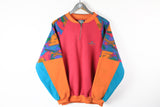 Vintage Fleece 1/4 Zip Large multicolor pink orange abstract pattern 80s ski sport cozy sweater