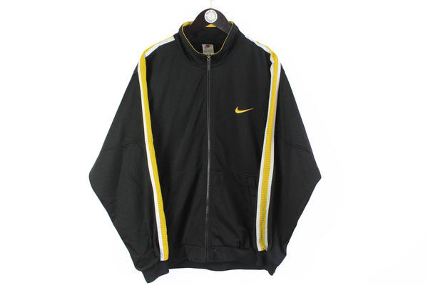 Vintage Nike Track Jacket XLarge black yellow big logo 90's full zip retro style windbreaker