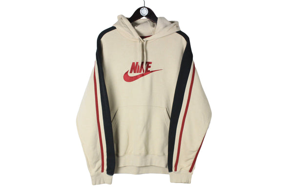 Vintage Nike Hoodie Large size men's sweatshirt hooded big logo swoosh USA style streetwear sport authentic athletic pullover beige sweat 90's retro clothing