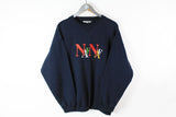 Vintage Naf Naf Sweatshirt Large blue big logo multicolor 90s sport jumper
