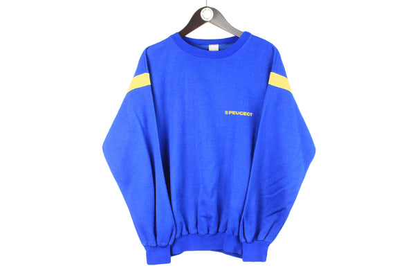 Vintage Peugeot Sweatshirt Medium blue yellow small logo crewneck sport jumper 90s racing Formula 1 F1 pullover