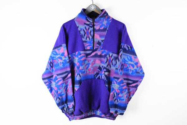 Vintage Fleece Half Zip Women's XLarge purple multicolor crazy pattern 90s sport sweater