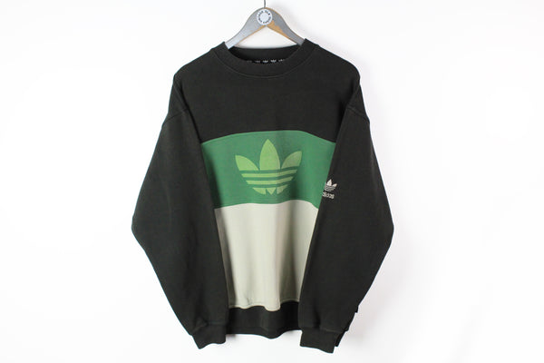 Vintage Adidas Sweatshirt Large / XLarge black green beige 90s sport big logo multicolor retro style rare wear