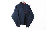 Vintage Nike Sweatshirt Half Zip Medium navy blue small logo 90s sportswear style cotton pullover