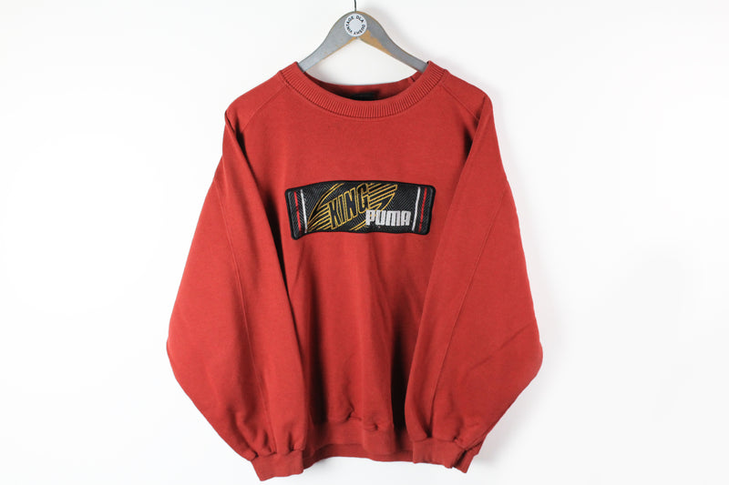 Vintage Puma King Sweatshirt Medium red big logo 90s sport jumper cotton basic oversize sweat