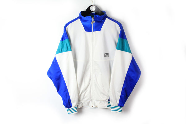 Vintage New Balance Track Jacket Large white blue small logo 90s streetwear full zip athletic windbreaker