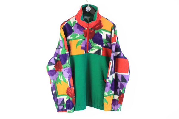 Vintage Fleece 1/4 Zip XLarge  green multicolor 90's winter outdoor ski style sweater 