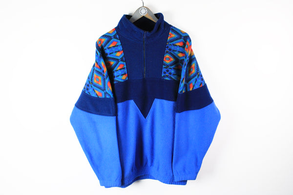 Vintage Fleece 1/4 Zip XLarge blue abstract pattern 90s sport ski sweater