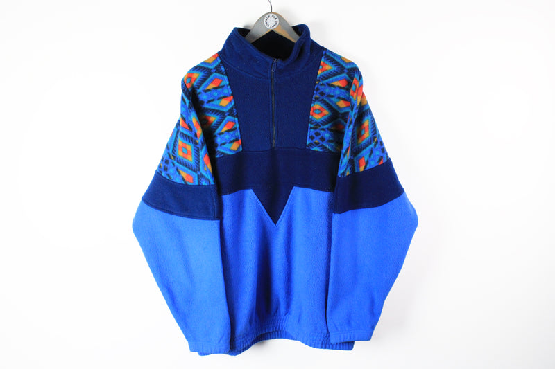 Vintage Fleece 1/4 Zip XLarge blue abstract pattern 90s sport ski sweater