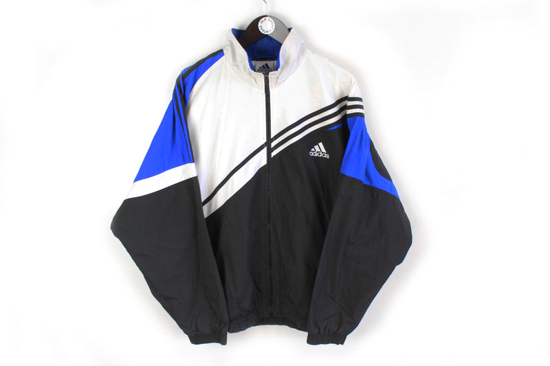 Vintage Adidas Track Jacket XLarge black white 90's retro windbreaker