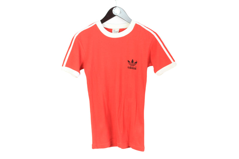 Vintage Adidas T-Shirt Small / Medium summer sport tee front logo short sleeve 90's style authentic athletic wear red bright retro rare clothing 80's Germany 3 strips brand