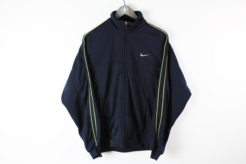 Vintage Nike Track Jacket Medium big logo navy blue full zip windbreaker 90s big logo 