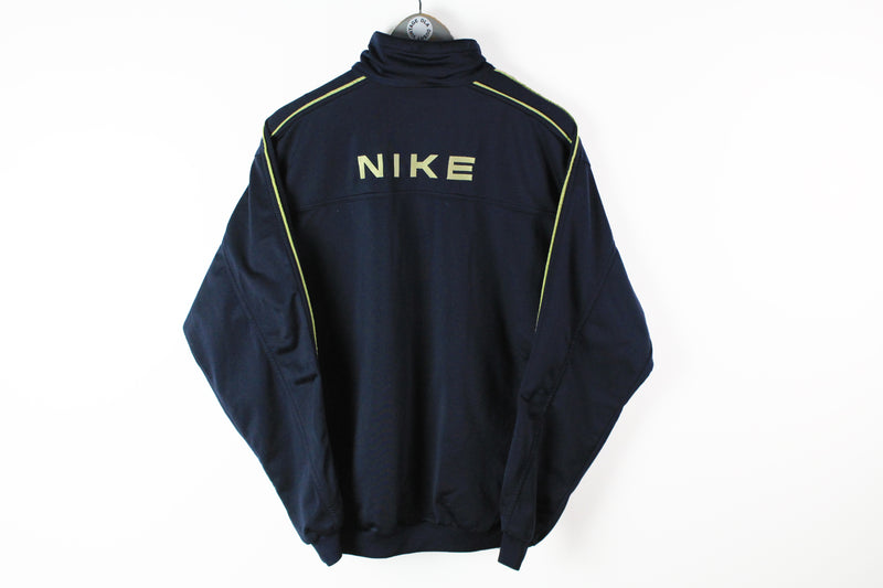 Vintage Nike Track Jacket Medium big logo navy blue full zip windbreaker 90s big logo  neon green