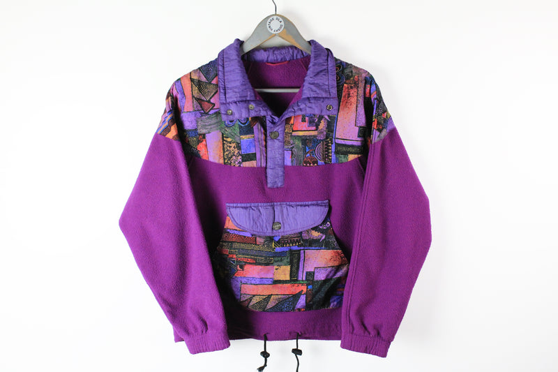 Vintage Fleece Snap Buttons Small purple abstract pattern 80s ski sweater