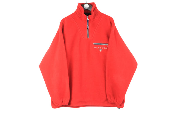 Vintage Gant Fleece 1/4 Zip XLarge red small logo USA 90s ski winter sport style outdoor jumper sweater