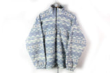 Vintage Fleece 1/4 Zip Medium white blue abstract pattern 90s sport ski sweater