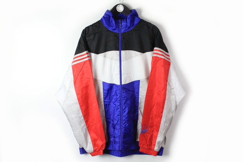 Vintage Adidas Track Jacket XLarge / XXLarge multicolor blue white red 90s sport style windbreaker athletic jacket