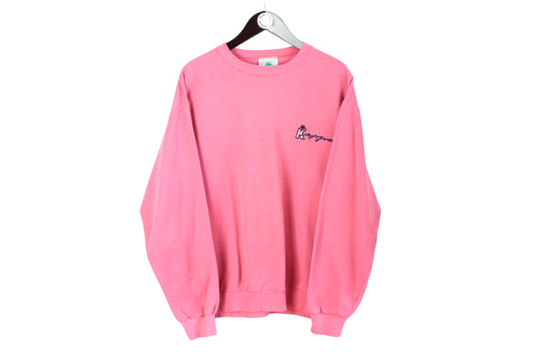 Vintage Kappa Sweatshirt Large size men's pullover 90's style long sleeve front logo jumper authentic athletic crewneck pink bright cotton sweat sport