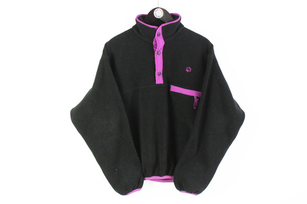 Vintage Jack Wolfskin Fleece Snap Buttons Large black pink 90's outdoor retro style small logo ski sweater