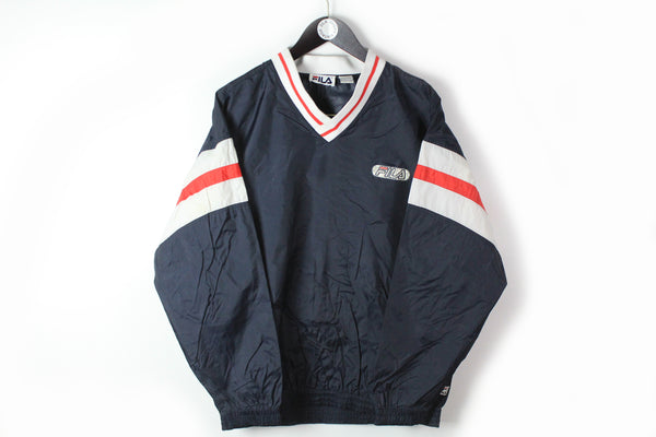 Vintage Fila Sweatshirt Medium / Large navy blue V-neck sport style lightwear anorak