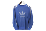 Vintage Adidas Sweatshirt Small size men's Germany style 80's 70's wear pullover blue big logo crew neck jumper 3 strips brand authentic athletic sweat