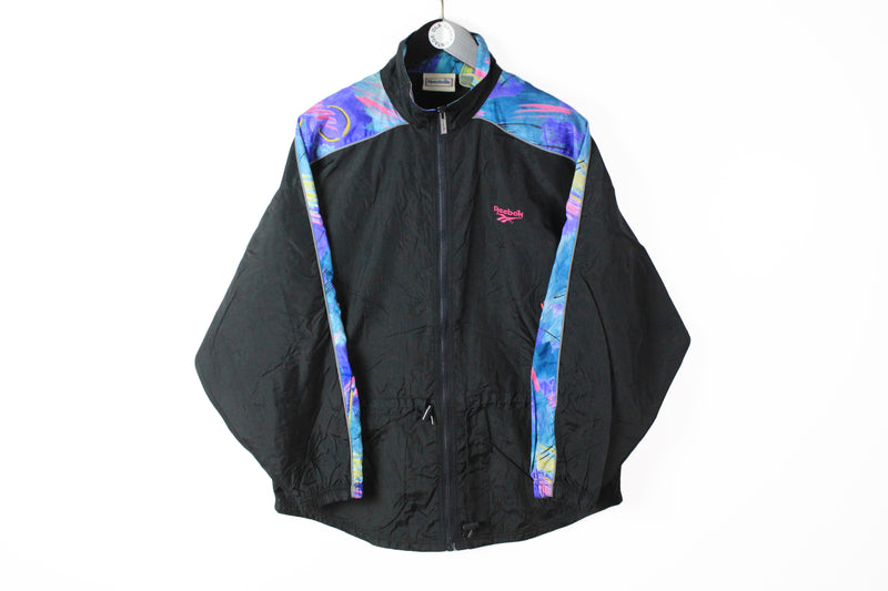 Vintage Reebok Track Jacket Medium black multicolor 90s sport style retro wear light windbreaker jacket