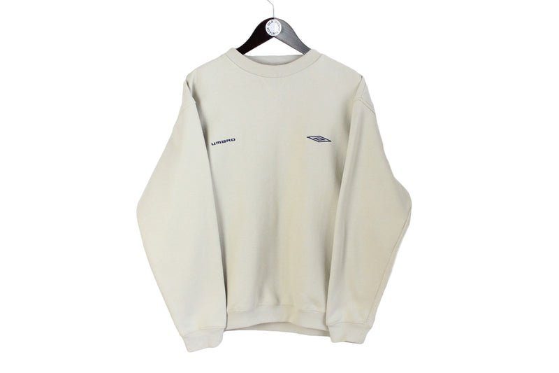 Vintage Umbro Sweatshirt Large size men's beige gray crewneck basic sport small front logo jumper long sleeve athletic wear 90's style authentic 