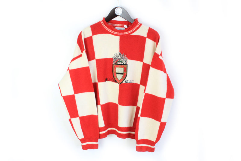 Vintage Gianfranco Ferre Sweater Medium plaid pattern 90's luxury white red authentic jumper