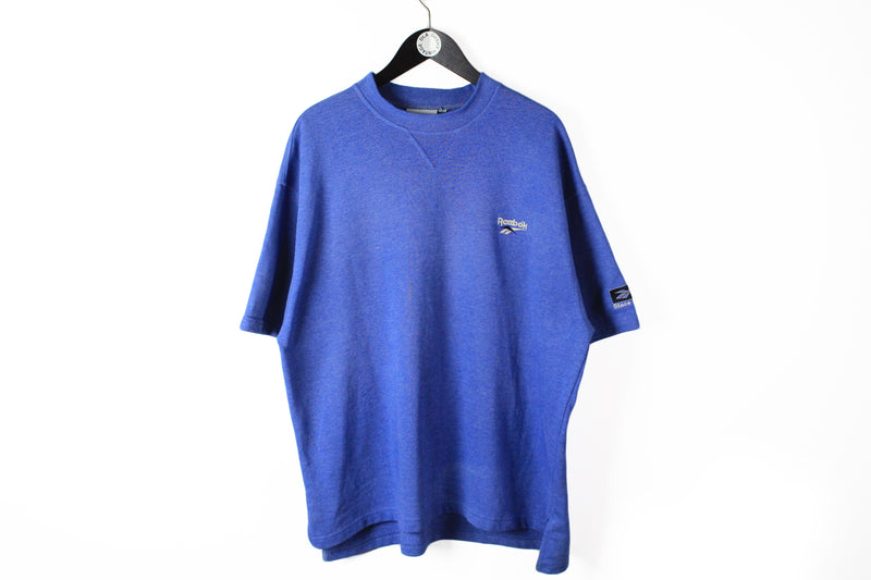 Vintage Reebok T-Shirt XLarge blue small logo 90s retro style sport cotton tee