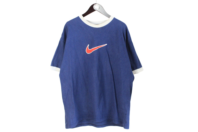 Vintage Nike T-Shirt XLarge size men's oversize blue big logo tee summer retro rare top sport style USA short sleeve crewneck 90's 