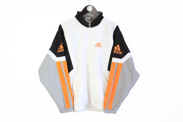 Vintage Adidas Track Jacket Medium white black orange big logo 90's retro windbreaker