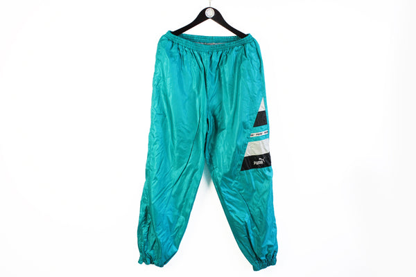 Vintage Puma Track Pants Large green sport trousers 90's baggy style