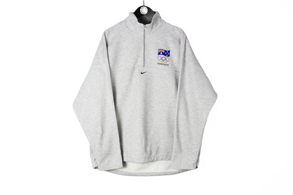 Vintage Nike Australia Olympic Games 2000 Sweatshirt XLarge size men's oversize 1/4 zip pullover gray big logo sport rare retro jumper cotton sweat 90's swooshathletic authentic wear