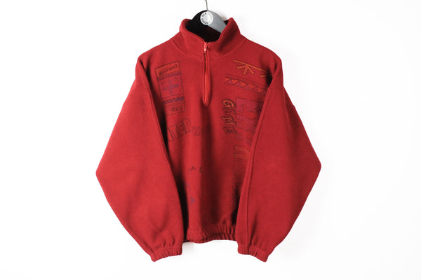 Vintage Fleece 1/4 Zip Medium red abstract pattern 90s ski sweater