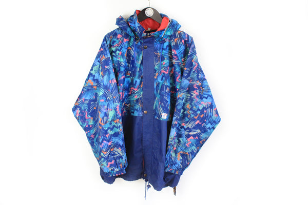 Vintage K-Way 2000 Jacket XLarge abstract pattern 90's raincoat crazy multicolor blue windbreaker