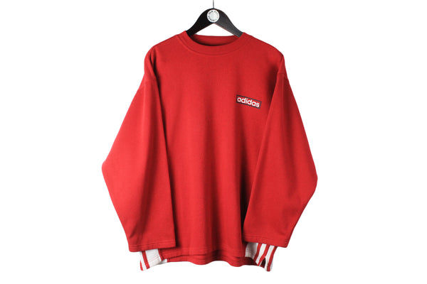 vintage ADIDAS ORIGINALS men's half sleeve t shirt sweatshirt authentic retro sweat big logo Size S red hipster rave sport wear 90s 80s rare