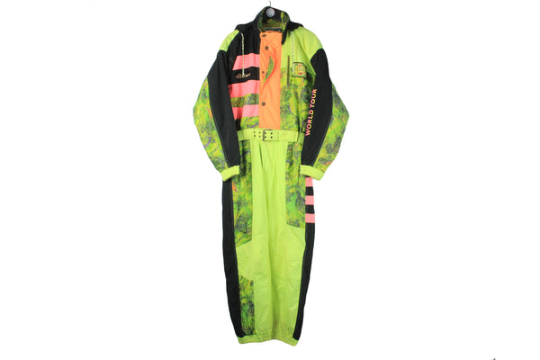Vintage Ellesse Ski Suit Medium / Large 90s green multicolor retro sport jumpsuit coveralls World Ski Tour