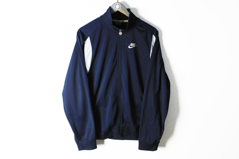 Vintage Nike Track Jacket Large navy blue 90s big logo sport coat