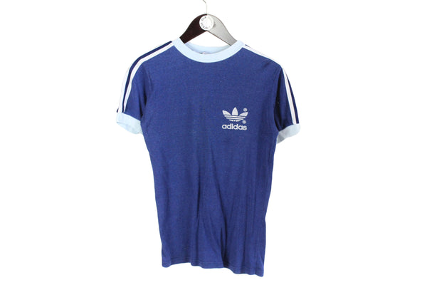 Vintage Adidas T-Shirt Small size men's front logo Germany brand sport tee blue white colors 3 strips authentic athletic wear
