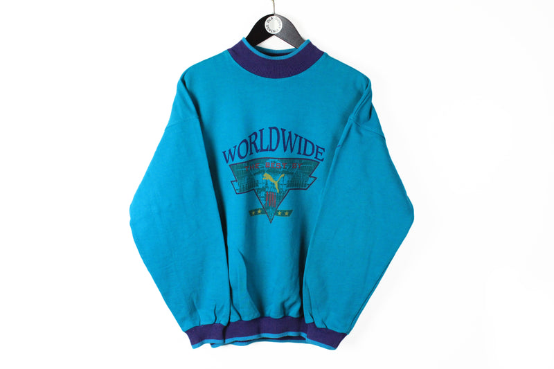 Vintage Puma Sweatshirt Medium blue Worldwide cotton 90s jumper